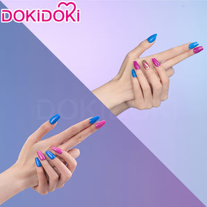 DokiDoki Anime Game Cosplay Blue Pink Colorful Press-on Nails