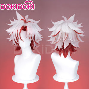 DokiDoki Game Wuthering Waves Cosplay Scar Wig Short Straight White Red Hair