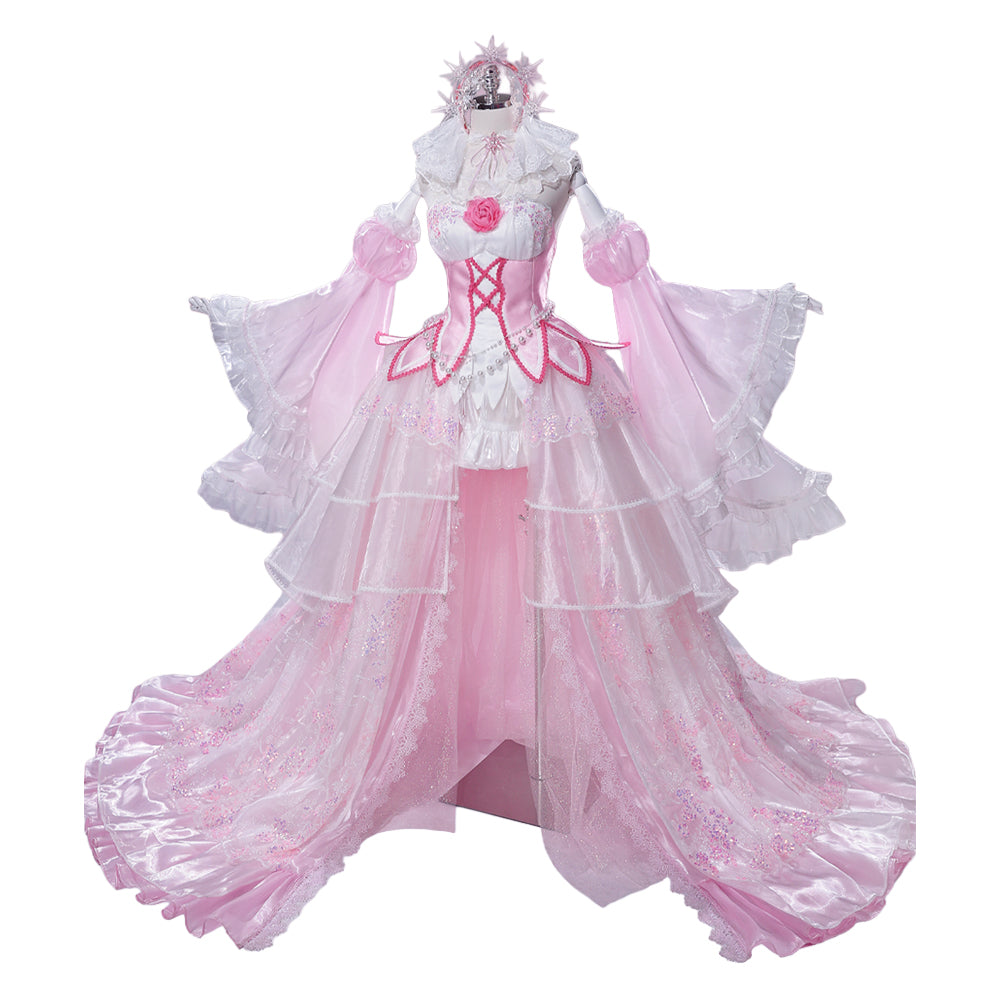 DokiDoki-R Anime Cosplay Costume Pink Crystal Long Dress  dokidokicosplay