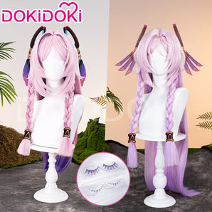 【Partially Ready For Ship】DokiDoki Game Genshin Impact Citlali Cosplay Wig Long Straight Double Braids Pink Purple Gradient Hair