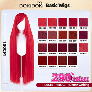 【Partial Ready For Ship】【Red】DokiDoki Cosplay Wig Basic Wig Long Straight Red 100 CM Hair Wig Base