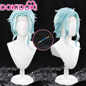 【Ready For Ship】【Front Lace】DokiDoki Game Genshin Impact Fatui Harbinger Cosplay Il Dottore Wig Short Curly Blue