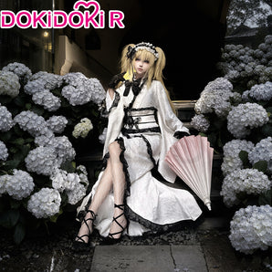 DokiDoki-R Anime Shugo Chara Cosplay Tsukiyomi Utau Costume White Lace Kimono Dress Asakusa Hanayashiki Collaboration