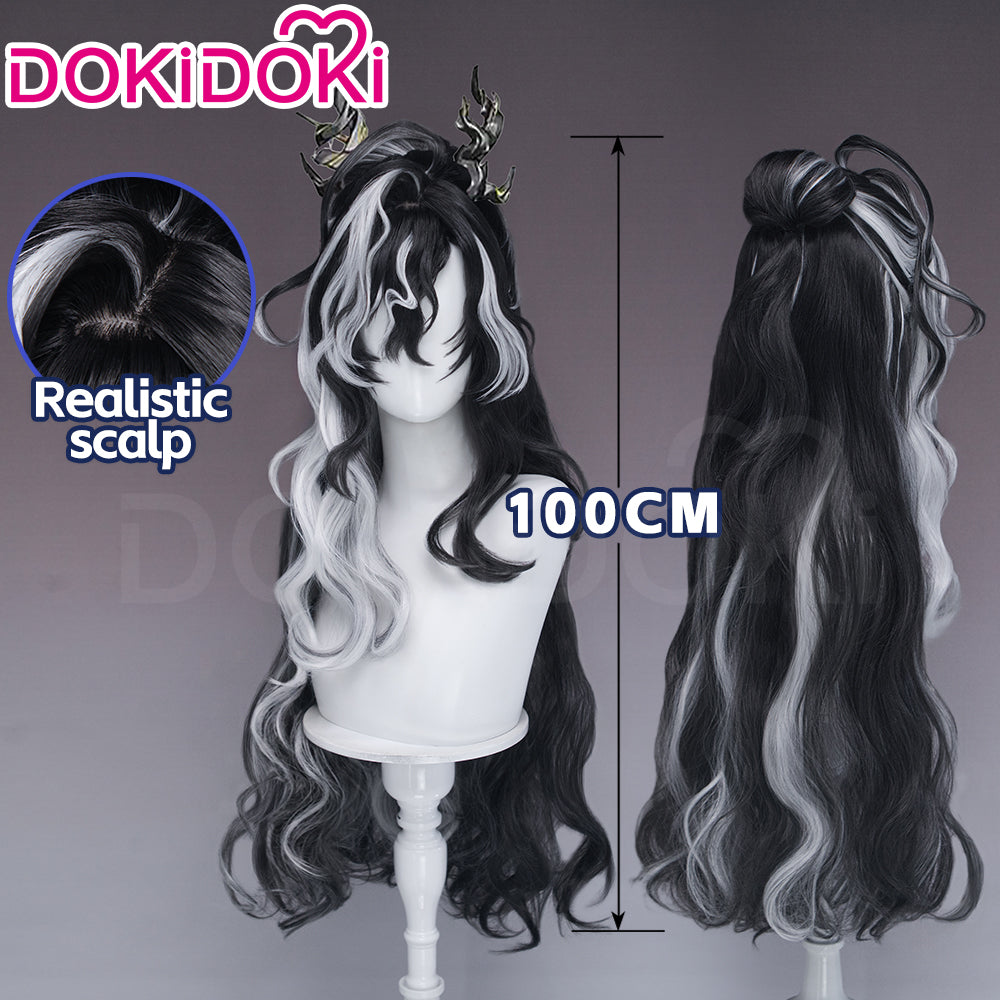 Knight Rider Wig 【100CM】DokiDoki Game Arknights Cosplay Wang Wig Long Curly Black White ...