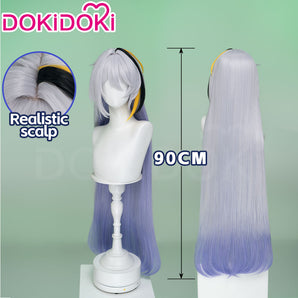【Ready For Ship】DokiDoki Game Neverness to Everness Cosplay Hathor Wig Long Straight Silver Black Yellow Highlight Hair NTE