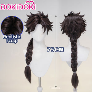 【Ready For Ship】DokiDoki Game Supernatural Action Team Cosplay Xiaoyao Wig Long Dark Brown Hair Braided Ponytail Xiao Yao
