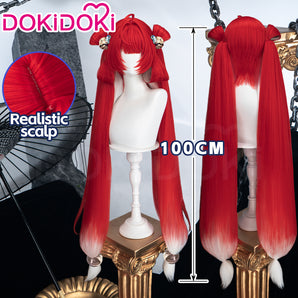 【Ready For Ship】DokiDoki Game Wuthering Waves Cosplay Suoming Wig Long Straight Red White Gredient Hair Twin Ponytails Suo Ming