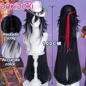 【Ready For Ship】DokiDoki Honkai: Star Rail Cosplay Ashveil Wig Long Straight Dark Grey Silver Gradient Red Highlight Hair Planarcadia