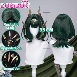 【Ready For Ship】DokiDoki Game Genshin Impact Cosplay Nefer Wig / Head Accessory Short Green Highlight Hair Song of the Welkin Moon