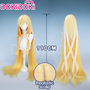 【120CM】DokiDoki Game Genshin Impact Cosplay Rhinedottir Wig Gold “ R ” Long Straight Blond Hair Song of the Welkin Moon