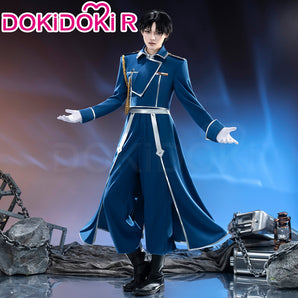 FULLMETAL ALCHEMIST Cosplay Roy Mustang R Costume Size S-3XL DokiDoki Blue Military Uniform