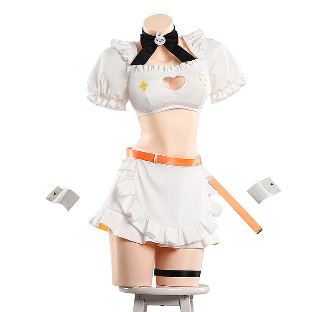 Size S-2XLDokiDoki-R Game Cosplay Costume White Maid Sexy Outfit   dokidokicosplay