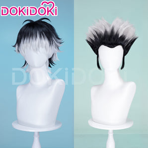 DokiDoki Anime Cosaply Wig Short Straight Black Grey Hair