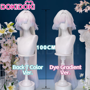 DokiDoki Game Wuthering Waves Cosplay Mornye Wig Long Straight Silver Light Pink Blue Dye Gradient / Back T Color Hair