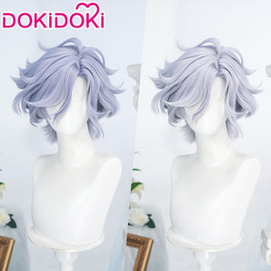【Light Ver Ready For Ship】DokiDoki Game Genshin Impact Cosplay Mitya Wig Short Curly Light Purple Gray Hair Snezhnaya Sudden Snow