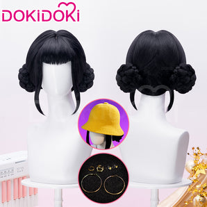 【Ready For Ship】DokiDoki Movie Anime Cosplay Women Wig / Earrings / Hat Short Black Hair Double Buns