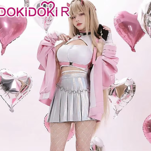 【 Ready For Ship】DokiDoki-R Game Cosplay White Dress Pink Coat Costume