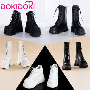 DokiDoki Height Increasing Shoes / Elevator Shoes Martin Boots Black White 12CM / 18CM