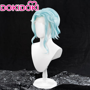 【US LOCAL SHIPPING 】【Front Lace】DokiDoki Game Genshin Impact Fatui Harbinger Cosplay Il Dottore Wig Short Curly Blue