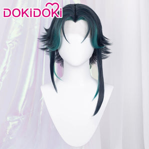 【US LOCAL SHIPPING 】【Front Lace】DokiDoki Game Genshin Impact Cosplay Xiao Wig Short Green Wig